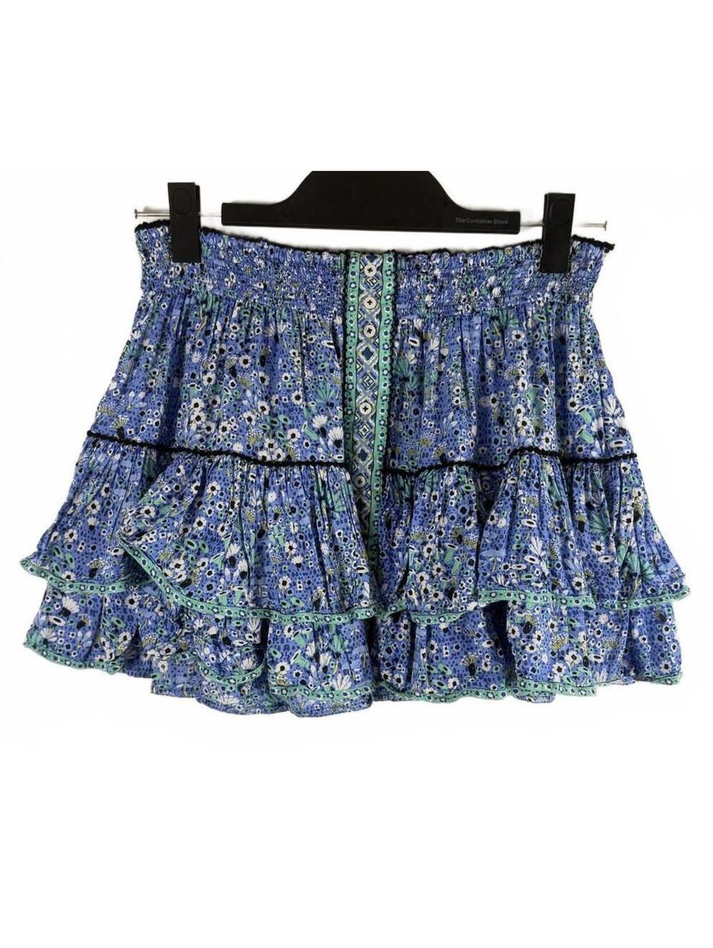 Poupette St Barth Camilla Ruffled Mini Skirt Blue‎ Mistral Boho S/M